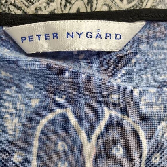 Peter Nygard Women's Tunic Top Size L Blue Abstract Boho Print Hi-Low Hem 3/4 Sl - Picture 5 of 6